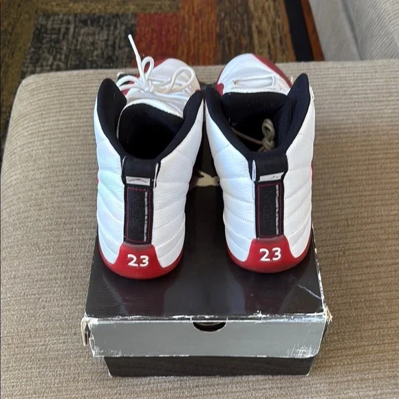 Jordan 12 (2009) White and Cherry High-Top Sneakers - Picture 3 of 5